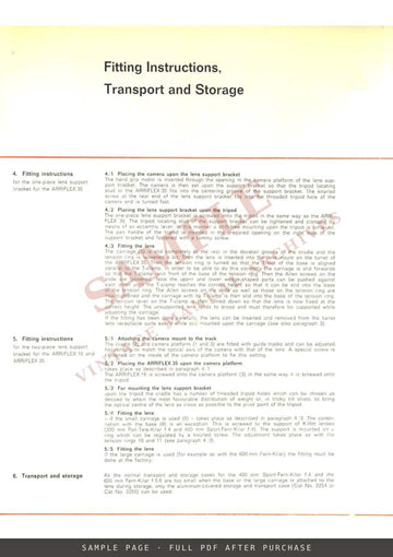 ARRI Lens Support Brackets for Arriflex 16 and Arriflex 35 – Technical Information – sample page 1 (watermarked preview)