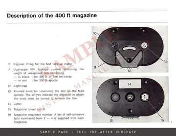 Bolex 400 ft Magazine – Instruction Manual, English – sample page 1 (watermarked preview)
