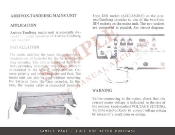 Arrivox-Tandberg Mains Unit – Instruction Manual, English – sample page 1 (watermarked preview)