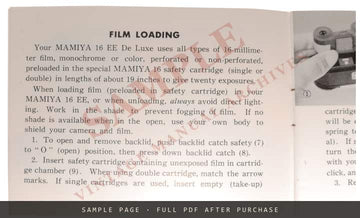 Mamiya 16 EE De Luxe Subminiature Camera – User's Manual – sample page 1 (watermarked preview)