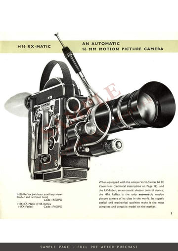 Bolex 16 mm – Cameras, Projectors and Accessories Brochure, English – sample page 1 (watermarked preview)