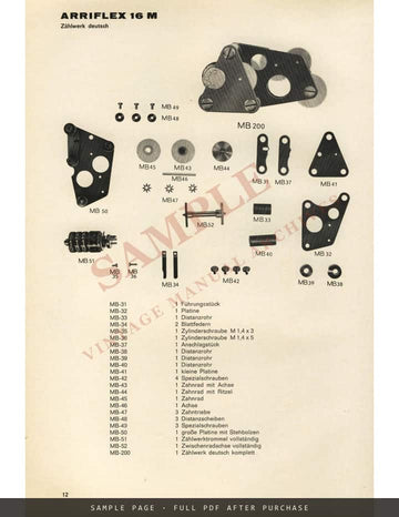 Arriflex 16 M – Ersatzteilkatalog / Spare Parts Catalogue, May 1967 – sample page 1 (watermarked preview)