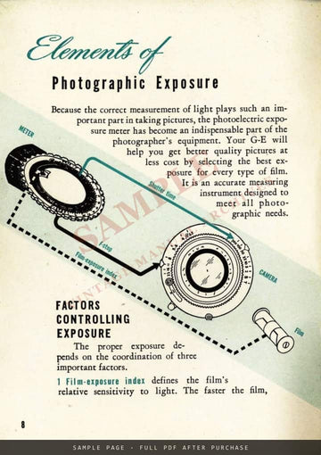 General Electric Type PR-1 Exposure Meter – How to Use Your Meter with a Memory, 1946 – sample page 1 (watermarked preview)