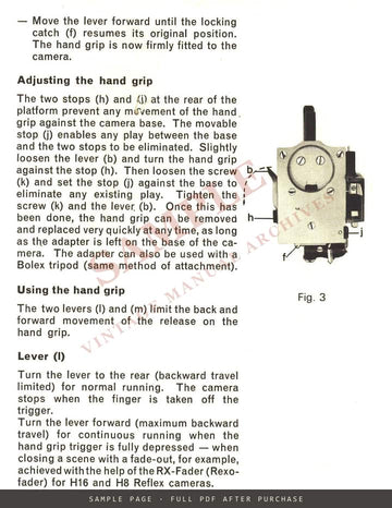 Bolex H Déclic Hand Grip – Instructions for Use, English – sample page 1 (watermarked preview)