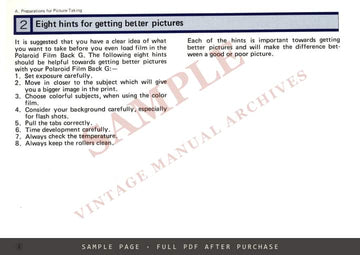 Zenza Bronica GS-1 Polaroid Land Pack Film Back G – Instructions, English – sample page 1 (watermarked preview)