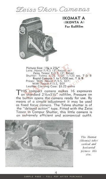 Zeiss Ikon Cameras – Carl Zeiss, Inc. US Catalogue CAM 60, July 1936 – sample page 1 (watermarked preview)