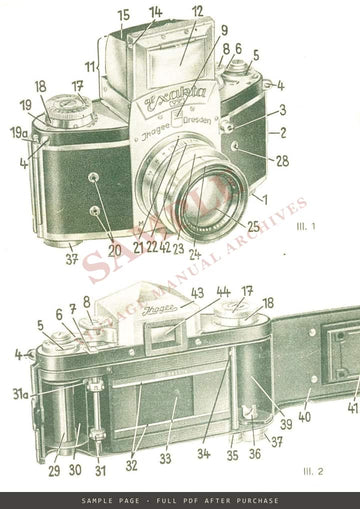 Exakta VX 35mm Miniature Camera – Instruction Booklet, English – sample page 1 (watermarked preview)