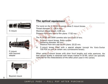 Bolex H16 RX-5 and SB / SBM Reflex Cameras – Instruction Manual, English – sample page 1 (watermarked preview)