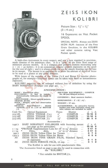 Zeiss Ikon Cameras – City Sale & Exchange Catalogue, London, c. 1934 – sample page 1 (watermarked preview)
