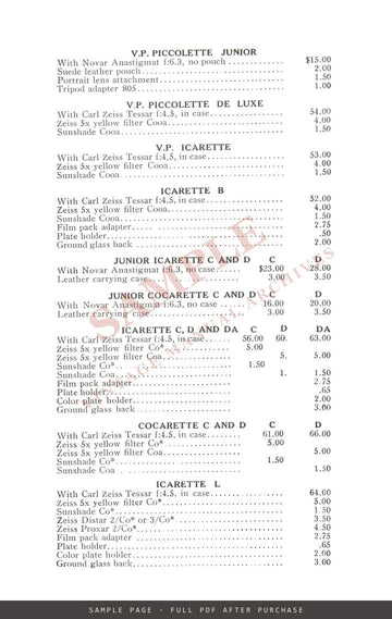 Zeiss Ikon Cameras – Price List No. 13, in Effect April 1, 1929 – sample page 1 (watermarked preview)