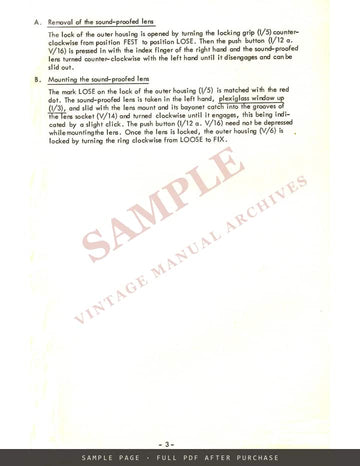Arriflex 16 BL – Instruction Manual for the Mirror Reflex Motion Picture Camera – sample page 1 (watermarked preview)