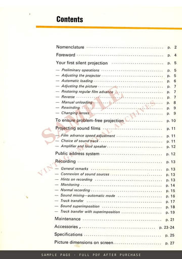 Beaulieu 708 EL Super 8 Sound Projector – Handbook, English – sample page 1 (watermarked preview)