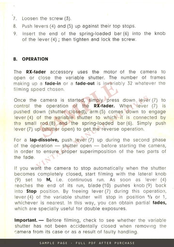 Bolex RX-Fader for the H8 Reflex – Operating Instructions, English – sample page 1 (watermarked preview)
