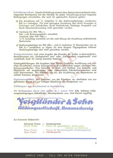 Voigtländer Händler-Preisliste 1939 – German Dealer Price List – sample page 1 (watermarked preview)