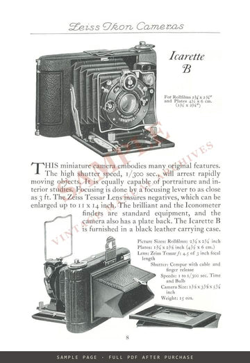 Zeiss Ikon Cameras – Carl Zeiss, Inc. US Catalogue C-328, c. 1928 – sample page 1 (watermarked preview)