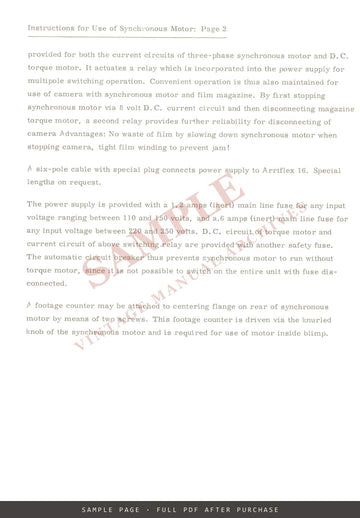 Arriflex 16 Synchronous Motor & Power Supply – Operating Instructions – sample page 2 (watermarked preview)