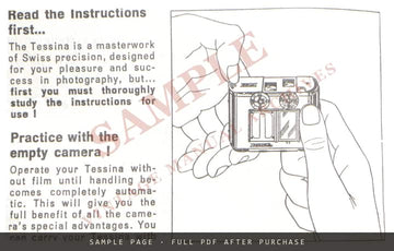 Tessina Automatic 35mm Twin-Lens Reflex – Instructions for Use, English – sample page 1 (watermarked preview)