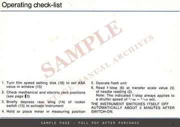 Gossen Sixtron electronic Flash Meter – Operating Instructions, English – sample page 1 (watermarked preview)