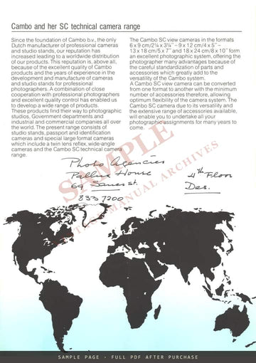 Cambo SC Camera System – Brochure, English – sample page 1 (watermarked preview)