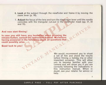 Bolex Zoom Reflex P1 Camera – Instruction Manual, English – sample page 1 (watermarked preview)