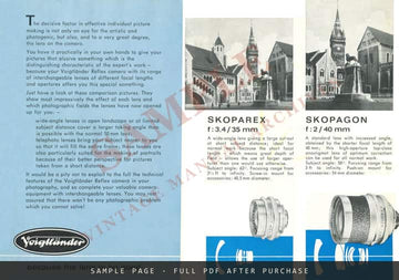Voigtländer Interchangeable Lenses & Accessories for Reflex Cameras – Leaflet, c. 1962 – sample page 1 (watermarked preview)
