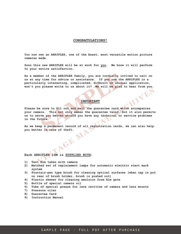 Arriflex 16M and 16M/B – Operating Manual, English – sample page 1 (watermarked preview)