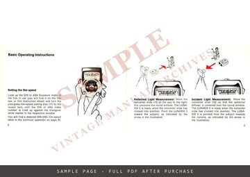 Gossen Lunasix 3 System Exposure Meter – Operating Instructions and Exposure Manual – sample page 1 (watermarked preview)
