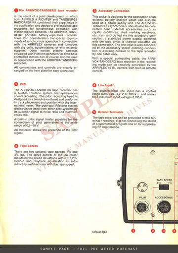 Arrivox-Tandberg Tape Recorder for Film Sound – ARRI Brochure – sample page 1 (watermarked preview)