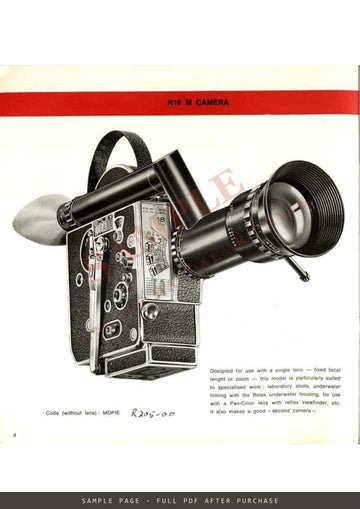 Bolex 16 mm – H16 Reflex Brochure with Kern-Paillard Lenses, English – sample page 1 (watermarked preview)