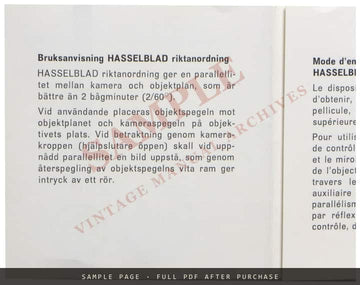 Hasselblad Linear Mirror Unit (Riktanordning) – Instructions in Four Languages – sample page 1 (watermarked preview)