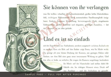 Voigtländer Superb – "Die Spiegelreflex, wie sie sein soll" Folder, c. 1934 – sample page 1 (watermarked preview)
