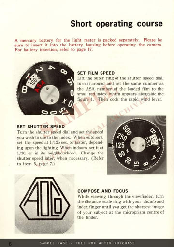 Asahi Pentax SP 500 – Operating Manual, English – sample page 1 (watermarked preview)