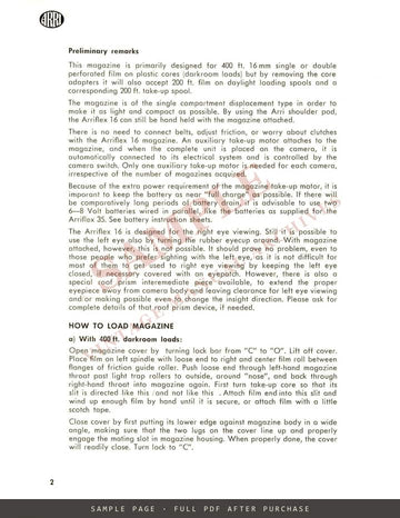 Arriflex 400 ft Magazine and Take-up Motor – Instructions for Use – sample page 1 (watermarked preview)