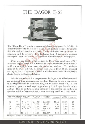 Zeiss Photo Lenses – Goerz Dagor, Wide Angle Dagor & Hypergon by Carl Zeiss Jena – sample page 1 (watermarked preview)