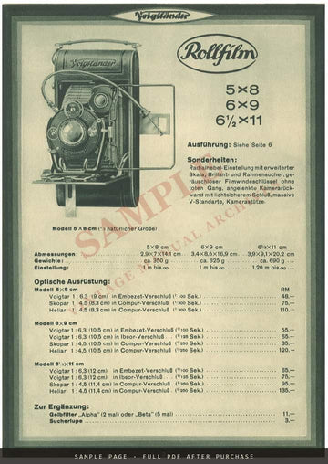 Voigtländer "Das schönste Geschenk – eine Voigtländer" German Camera Folder, 1927 – sample page 1 (watermarked preview)