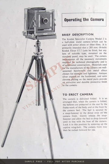 Kodak Specialist Camera Model 2 – Instructions for Use – sample page 1 (watermarked preview)