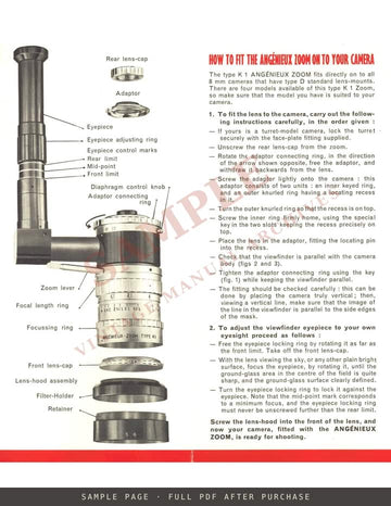 Angénieux Zoom 8mm Cine Type K1 (9–36 mm f/1.8) – Brochure for Bolex and 8mm Cameras – sample page 1 (watermarked preview)