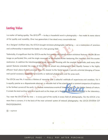 Leica IIIg and Ig – Ernst Leitz Wetzlar Sales Brochure, English, 1958 – sample page 2 (watermarked preview)