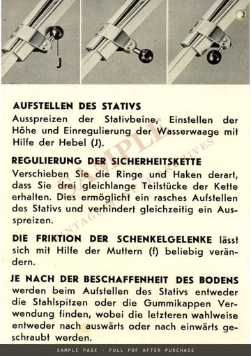Bolex Stativ (Tripod) for Reflex Cameras – Gebrauchsanleitung, German – sample page 1 (watermarked preview)