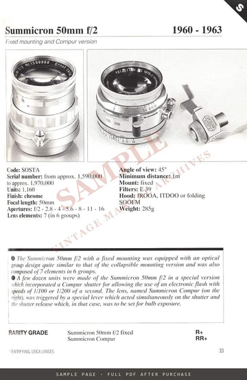 IDENTIFYING LEICA LENSES BOOK THE COMPLETE POCKET GUIDE – sample page 1