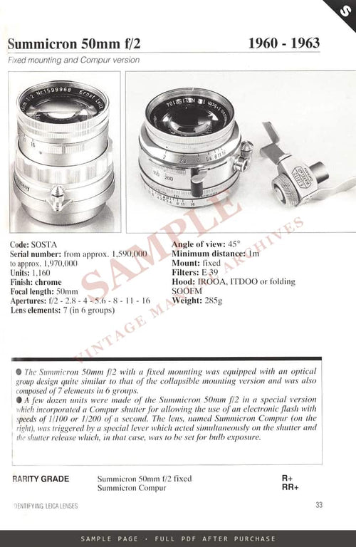 IDENTIFYING LEICA LENSES BOOK THE COMPLETE POCKET GUIDE – sample page 1