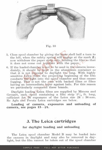Leica Camera Directions – Ernst Leitz Instruction Book, English, July 1935 – sample page 1 (watermarked preview)