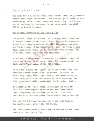 ARRI Blimp 120 S – Description and Operating Instructions, English – sample page 1 (watermarked preview)