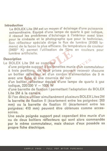 Bolex Lite 2M – Mode d'emploi, French – sample page 1 (watermarked preview)