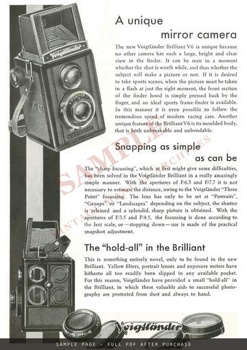 Modern Cameras with the Celebrated Voigtländer Lenses – English Folder, September 1937 – sample page 1 (watermarked preview)