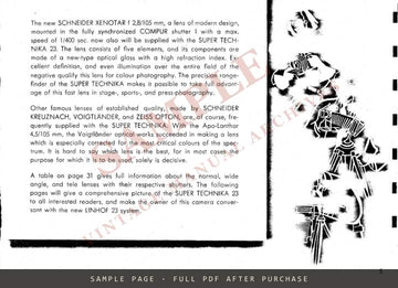 Linhof Super Technika 23 (Technika 6x9) Instruction Book – English – sample page 1 (watermarked preview)