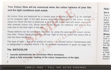 Gossen Sixticolor Colour Temperature Meter – Instructions, English – sample page 1 (watermarked preview)