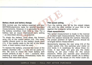 Gossen Sixtron electronic Flash Meter – Operating Instructions, English – sample page 2 (watermarked preview)