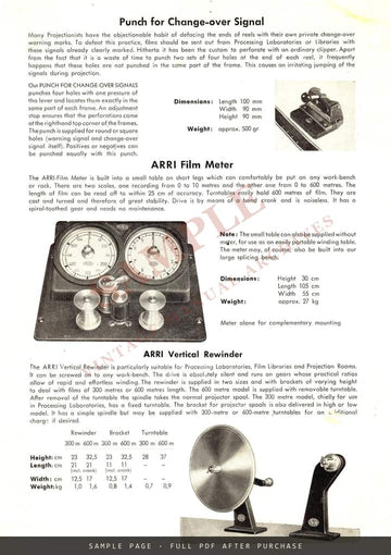 ARRI Splicers, Rewinder, Film Meter and Shoulder Support – Technical Information – sample page 2 (watermarked preview)
