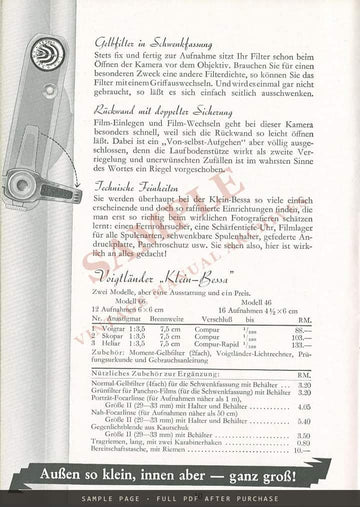 Kameras von Voigtländer – German Catalogue 1938 (Objektive, Kameras, Zubehör, Films) – sample page 2 (watermarked preview)